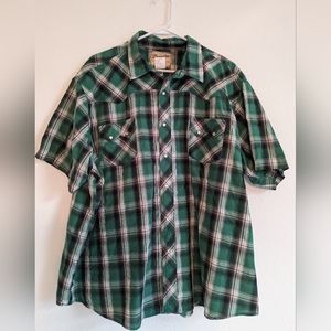 Wrangler short sleeved green plaid pearl snap shirt size 3XL